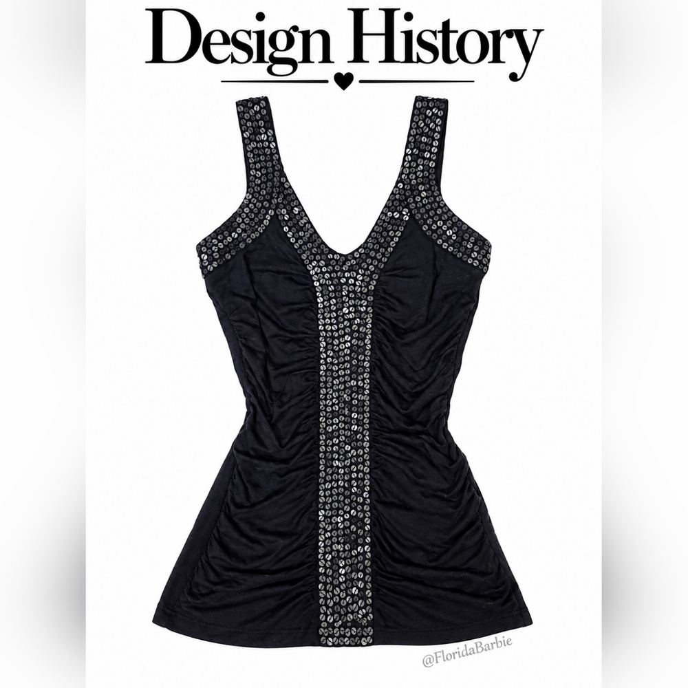 Design History Black Embellished Sequins V-Neck Sleeveless Stretch Tank Top XS